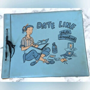 50s Vinyl Photo Album- Vintage Date Line Photo Scrapbook Empty 60s for crafts